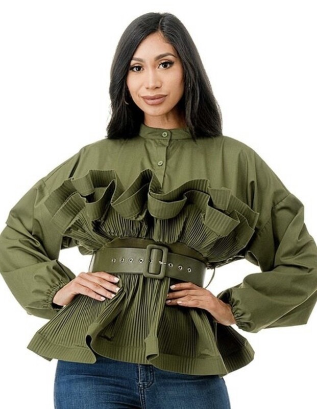 Ruffled Up Top - Olive