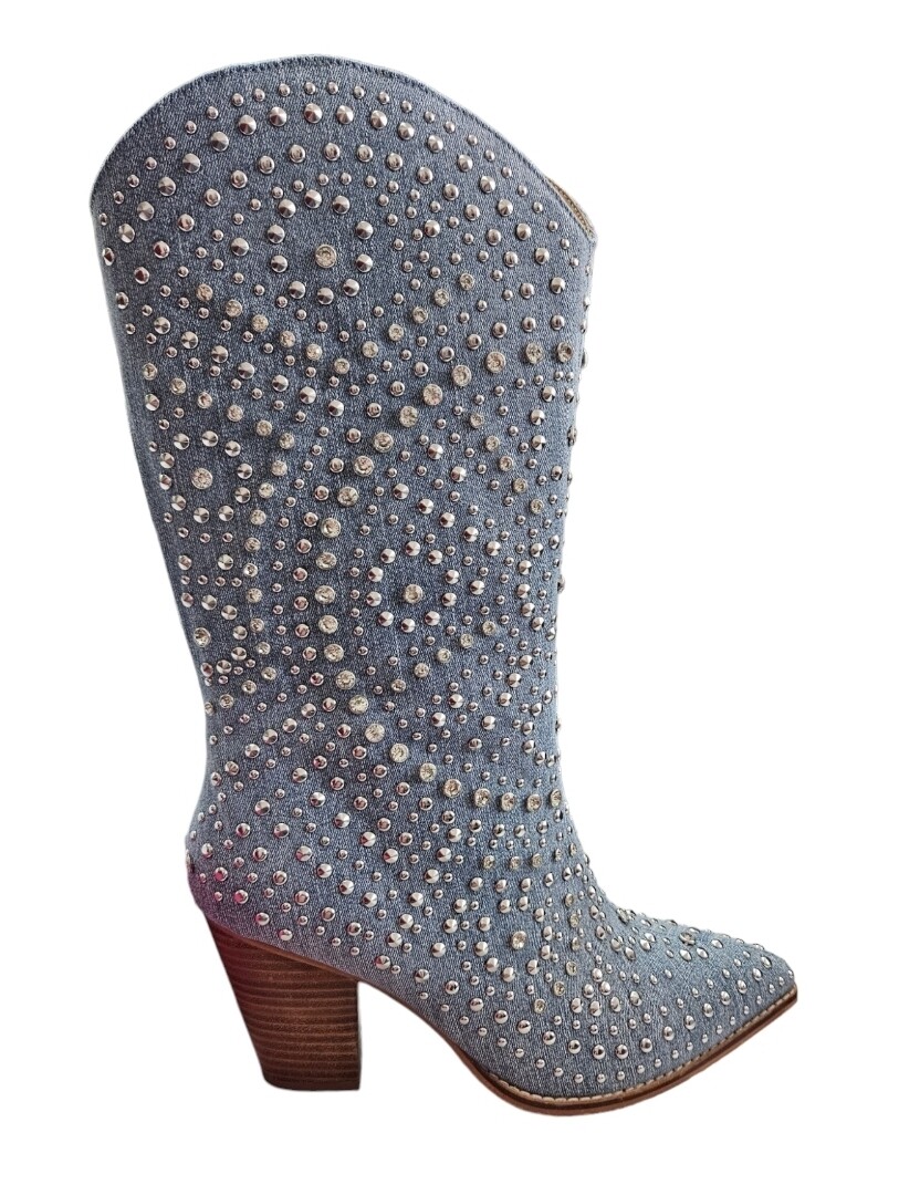 Studded Denim Cowgirl Boots
