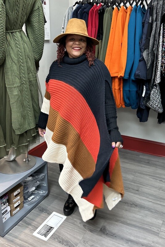 One Sleeve Colorblock Poncho
