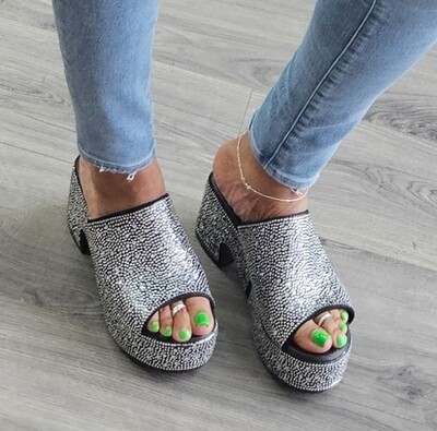 Crystal Chunky Heel Sandal