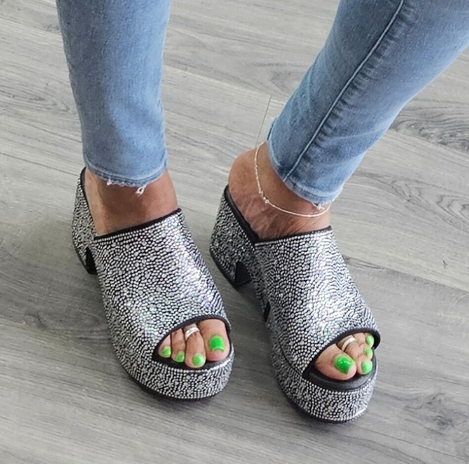 Crystal Chunky Heel Sandal