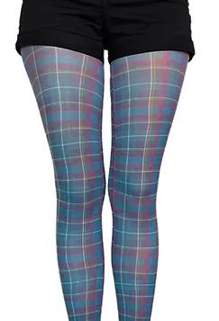 Teal Plaid Patterned Tights