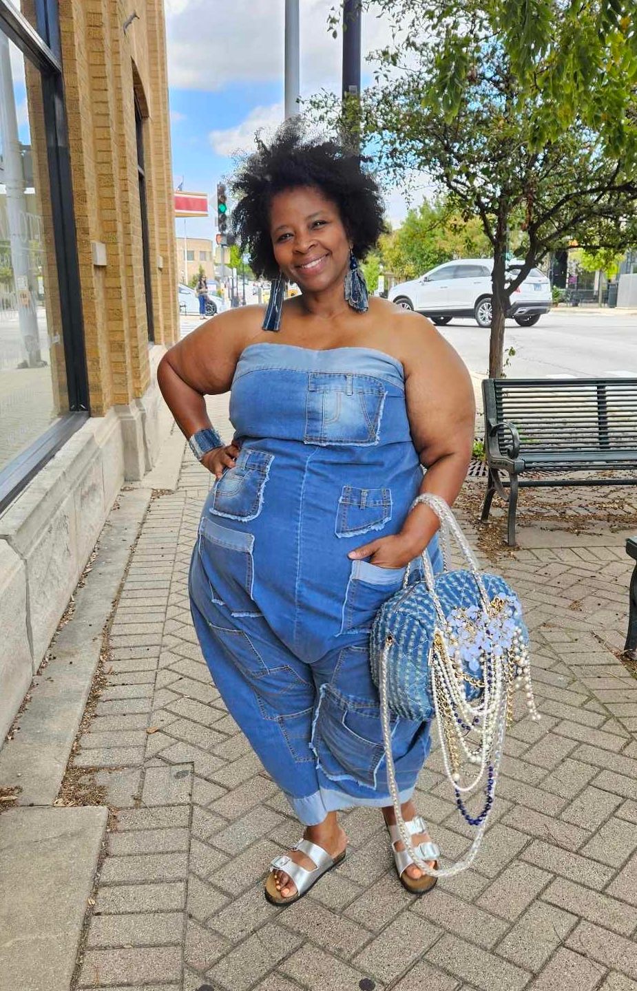 Denim Patched Tubetop Jumpsuit