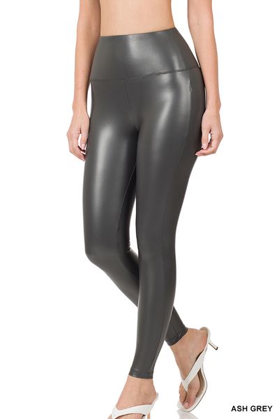 Faux Leather Leggings - Gray