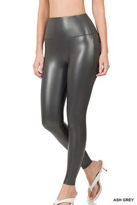 Faux Leather Leggings - Gray