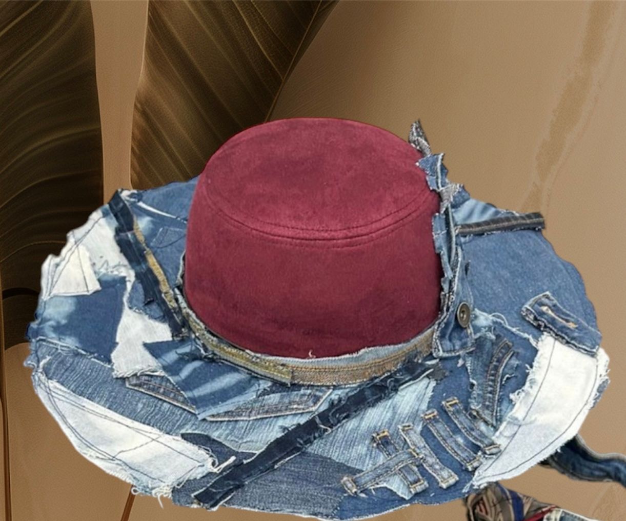 Wide Felt Repurposed Denim Hat