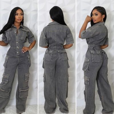 Stonewashed Cargo Jumpsuit