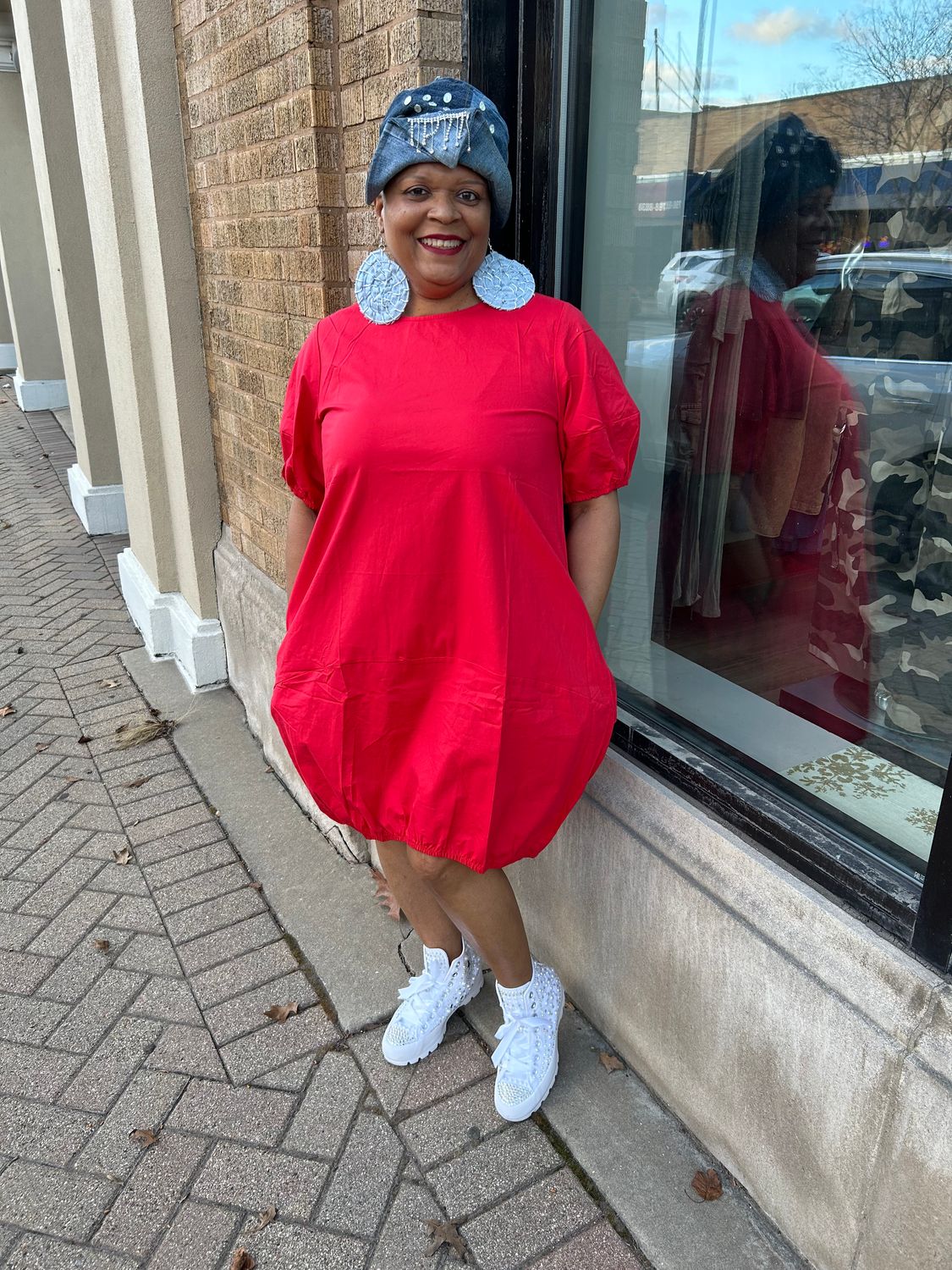 Bubble Midi Dress - Red