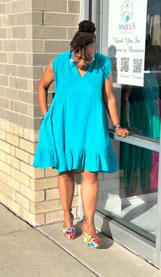 Striped Flare Midi Dress - Teal
