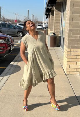 Striped Flare Midi Dress - Sand