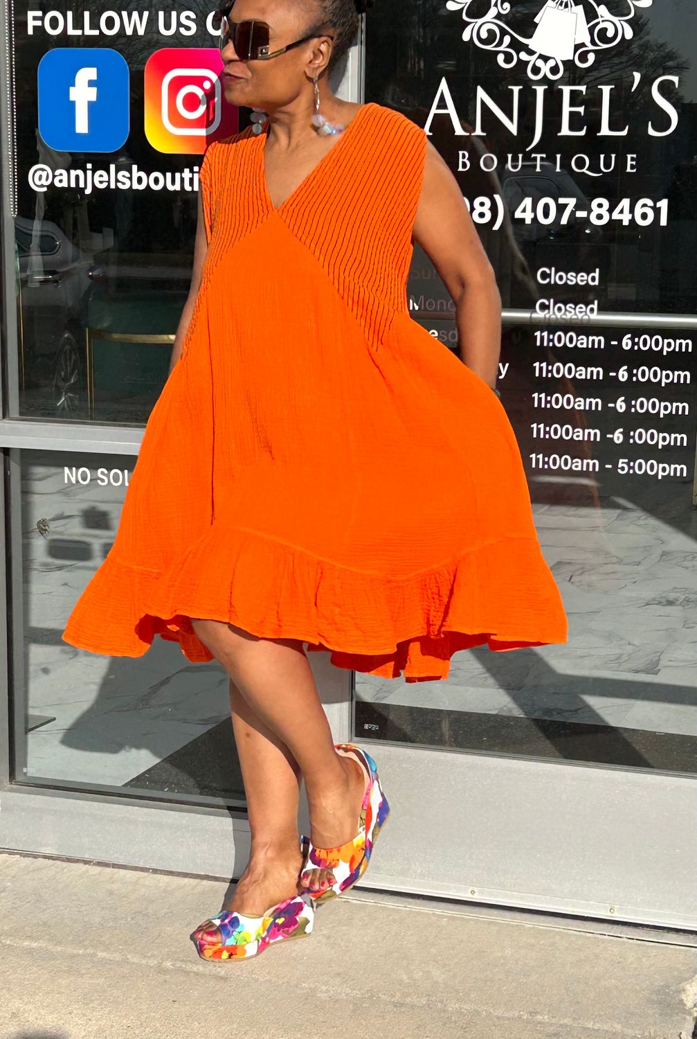 Striped Flare Midi Dress - Orange
