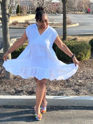 Striped Flare Midi Dress - White
