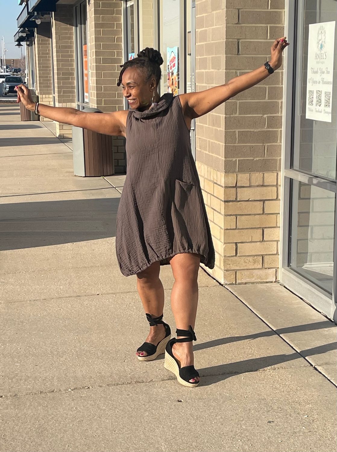 Brown Stripe Collared Dress