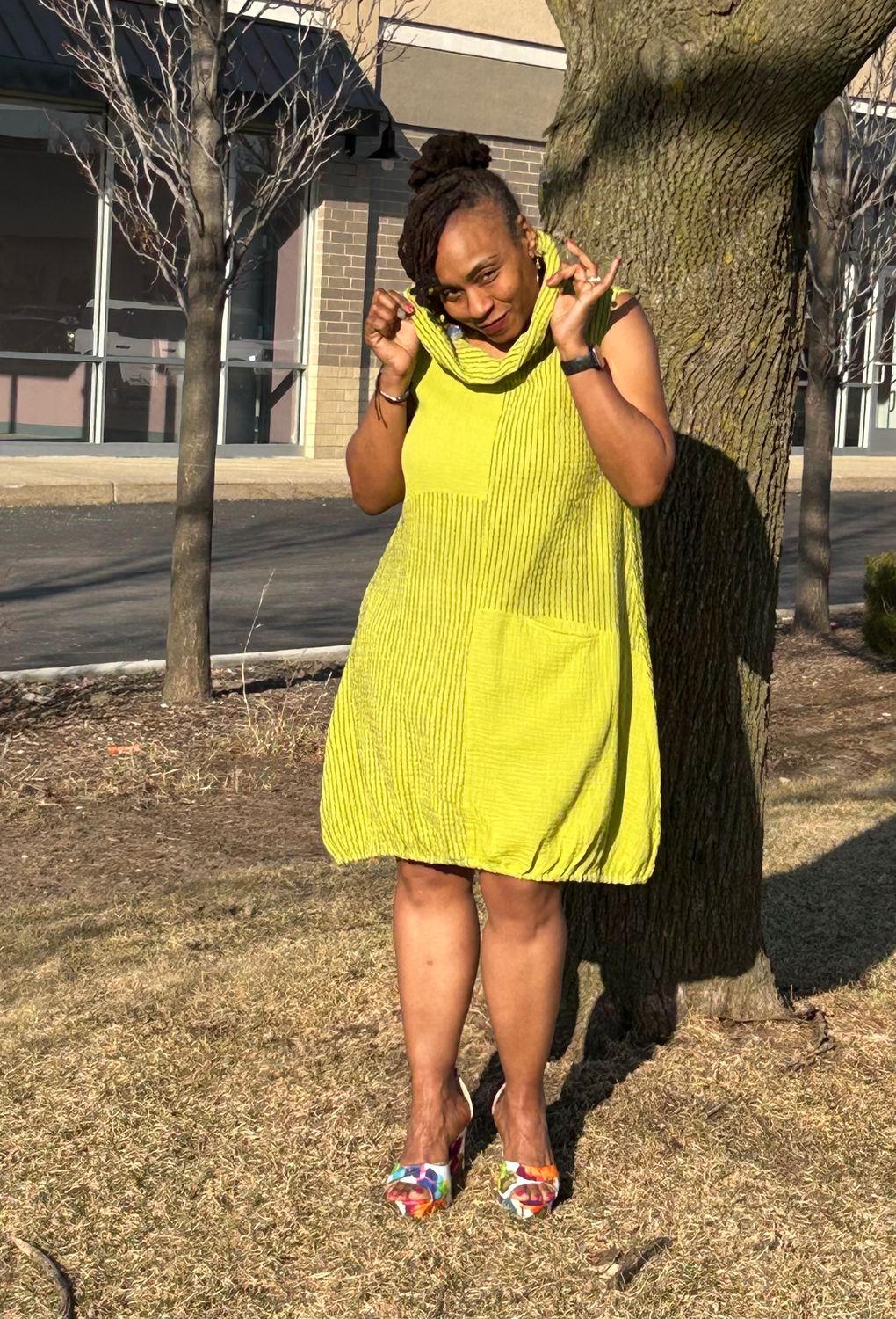 Lime Stripe Collared Dress