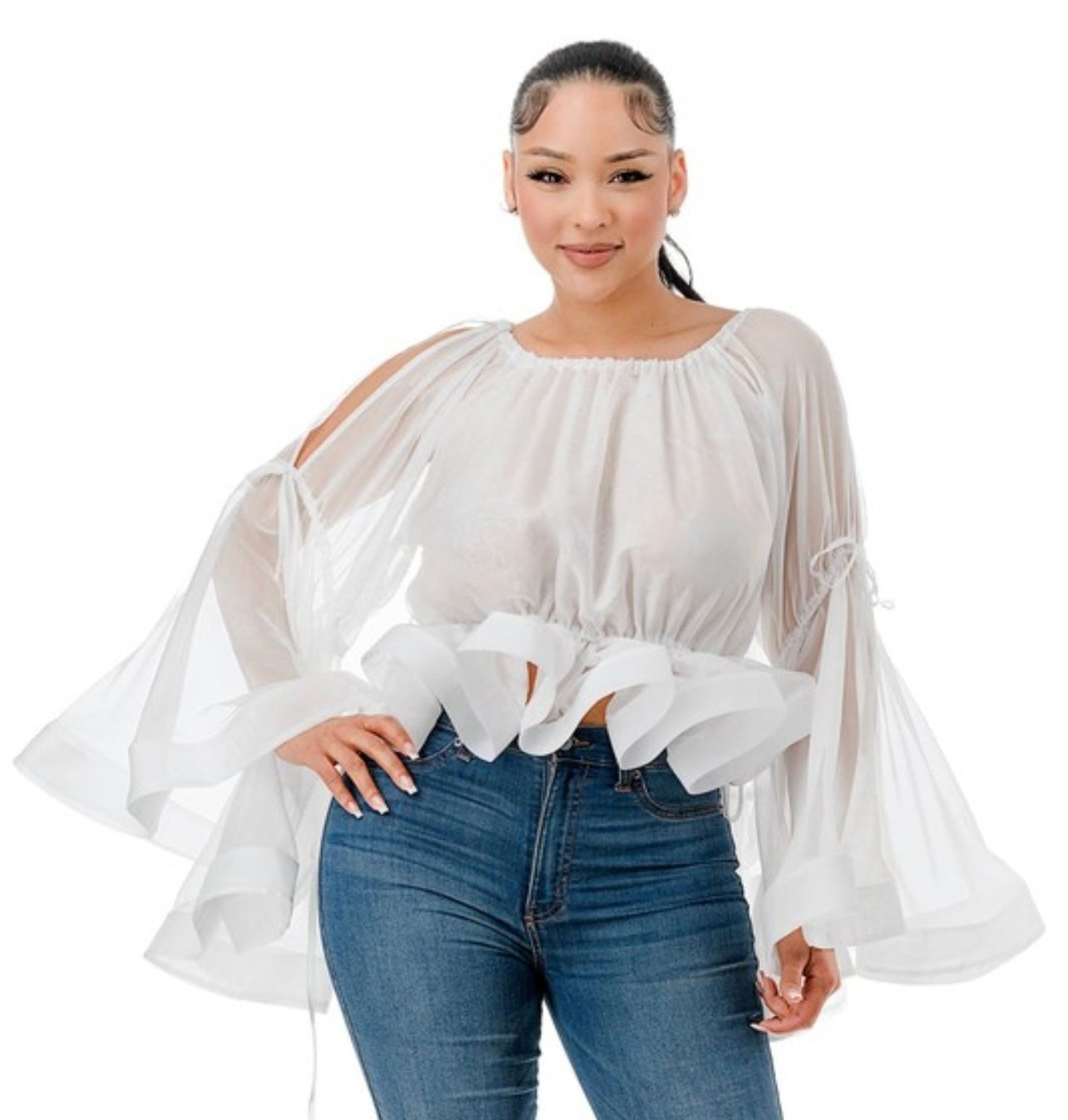 White Sheer Peplum Top