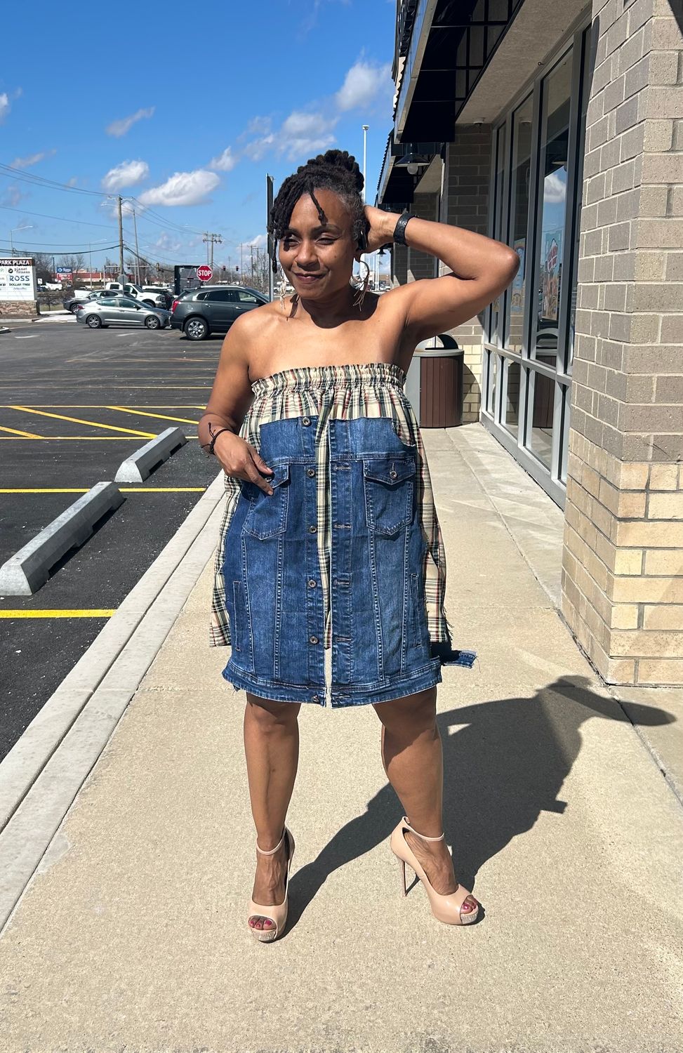 Denim Plaid Convertible Dress/Skirt