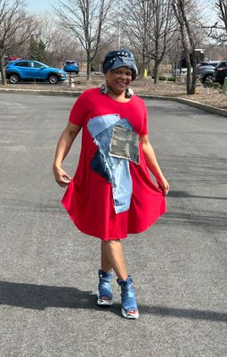 Denim Red Patchwork Dress
