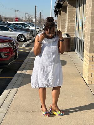 White Stripe Collared Dress