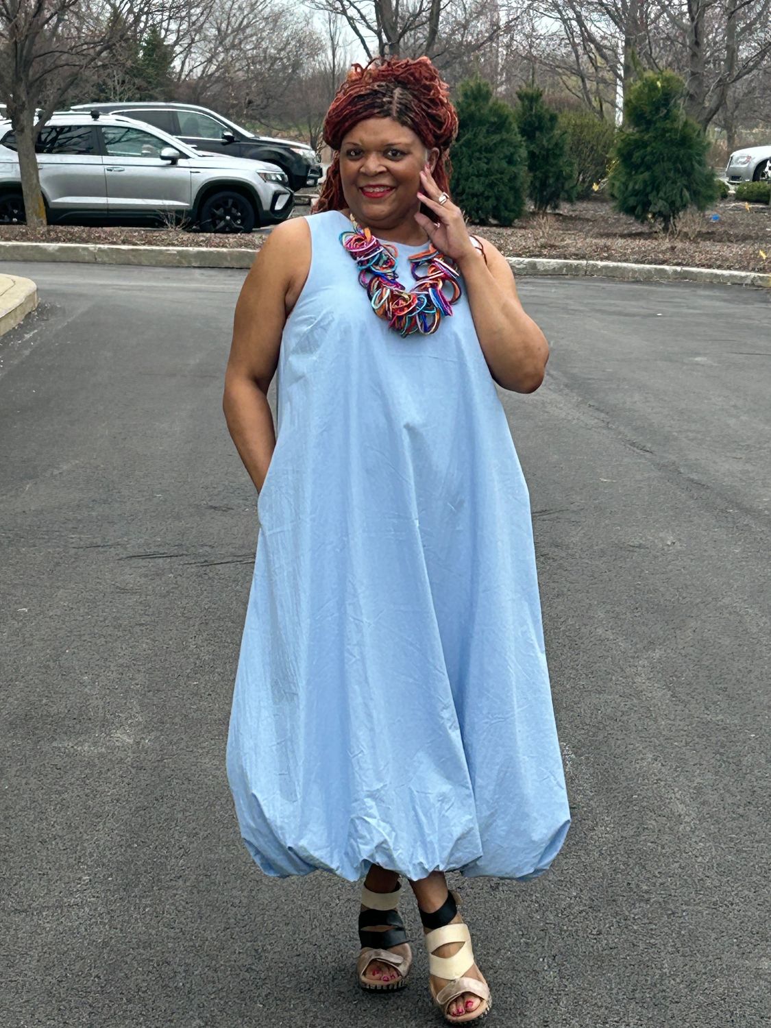 Baby Blue Bubble Hem Midi Dress
