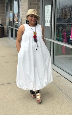 White Bubble Hem Midi Dress