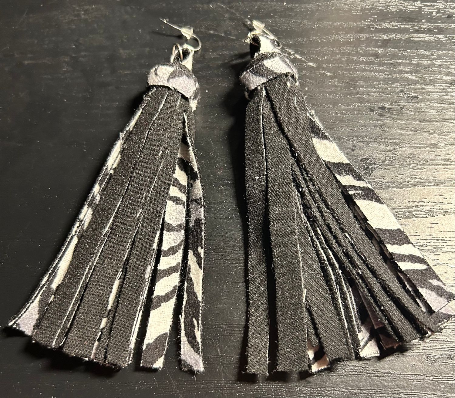 Zebra Denim Fringe Earrings