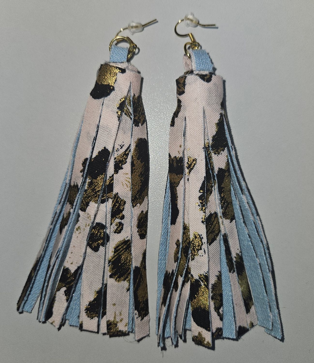 Pink Leopard Denim Fringe Earrings