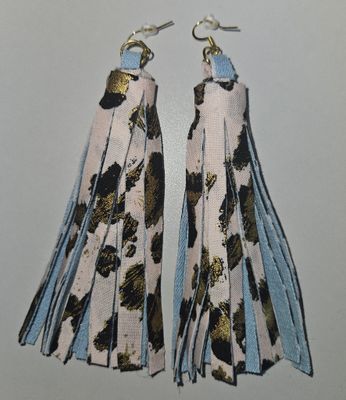 Pink Leopard Denim Fringe Earrings