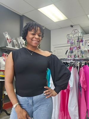 One Shoulder Puff Sleeve Top - Black