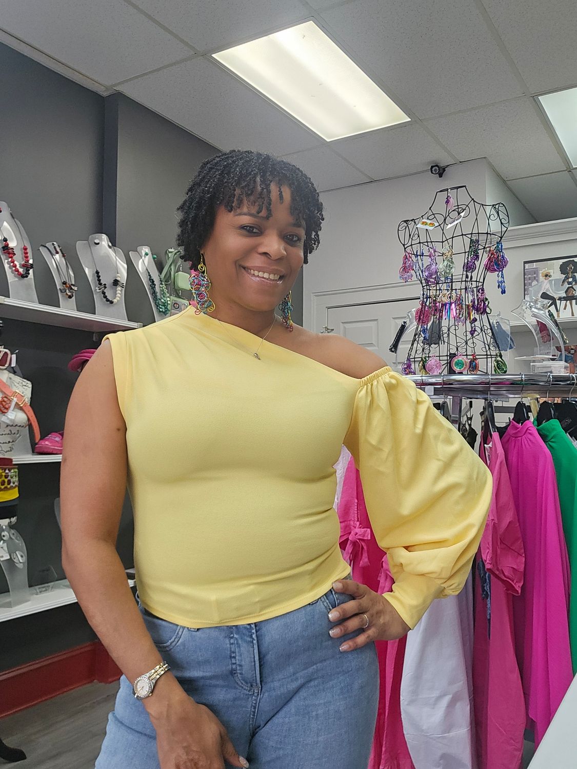 One Shoulder Puff Sleeve Top - Yellow
