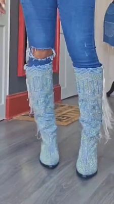 Rhinestone Denim Western Boot