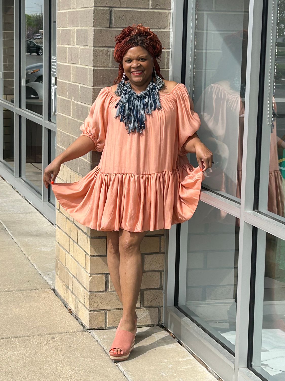 Puff Sleeve Midi Dress