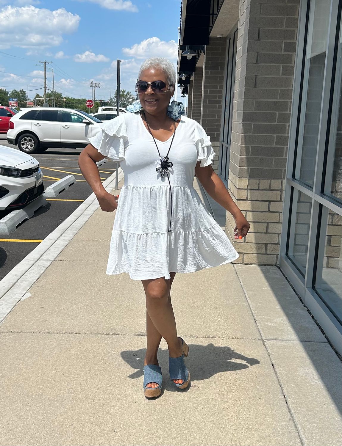 White Ruffle Tiered Babydoll Dress