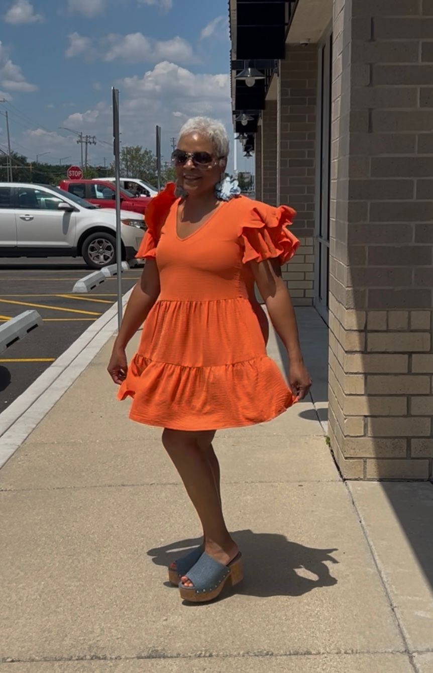 Orange Ruffle Tiered Babydoll Dress