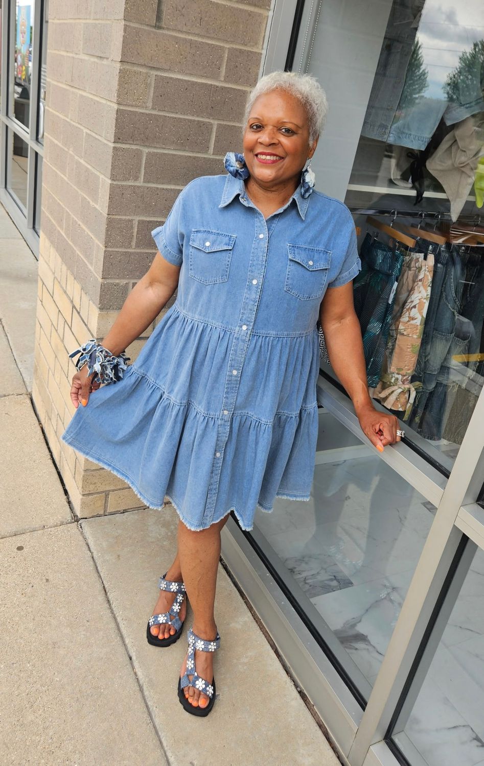 Denim Tiered Babydoll Dress