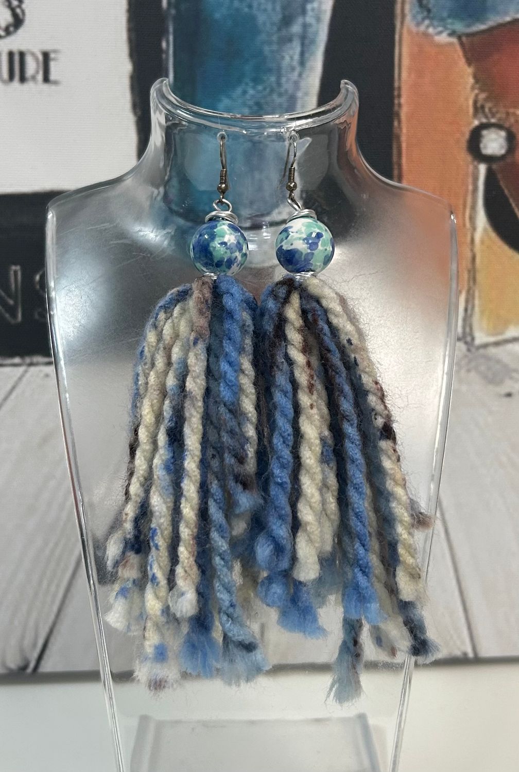 Shades of Blue Yarn Earrings
