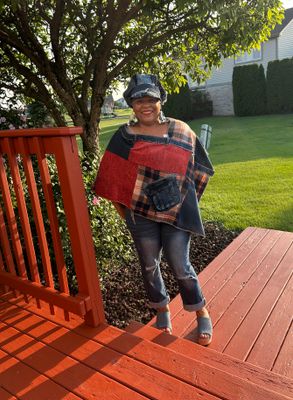 Upcycled Denim &amp; Plaid Poncho
