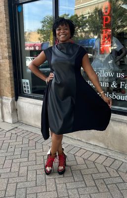 Leather Twist Black Dress
