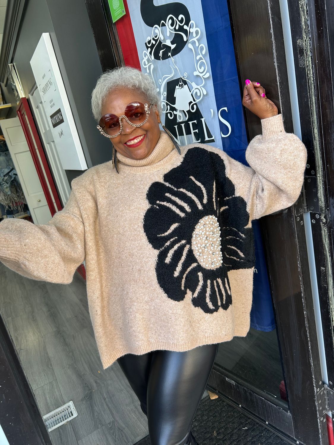 Cozy Pearlized Flower Sweater