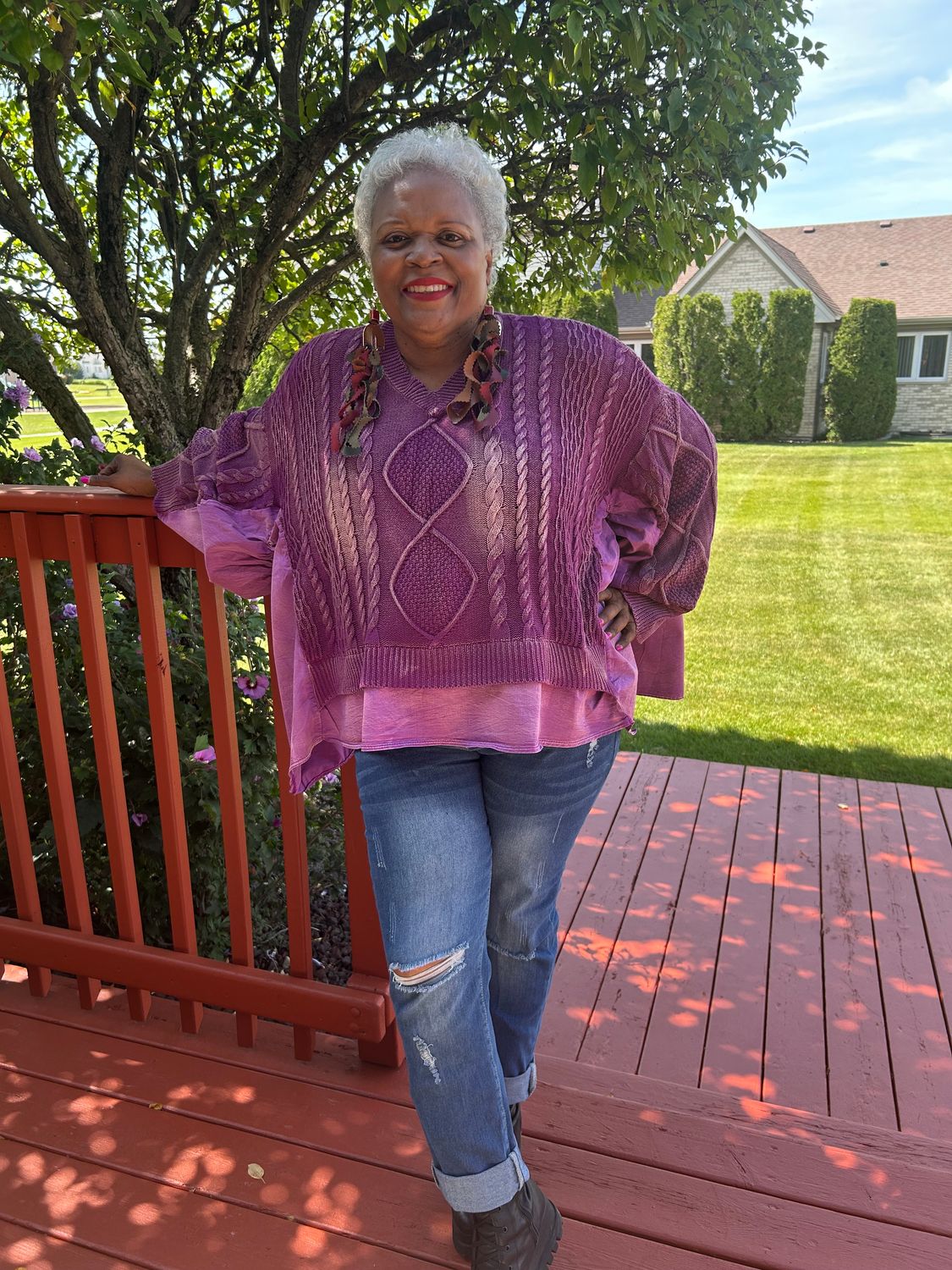 Mixed Sweater &amp; Fabric Oversize Top