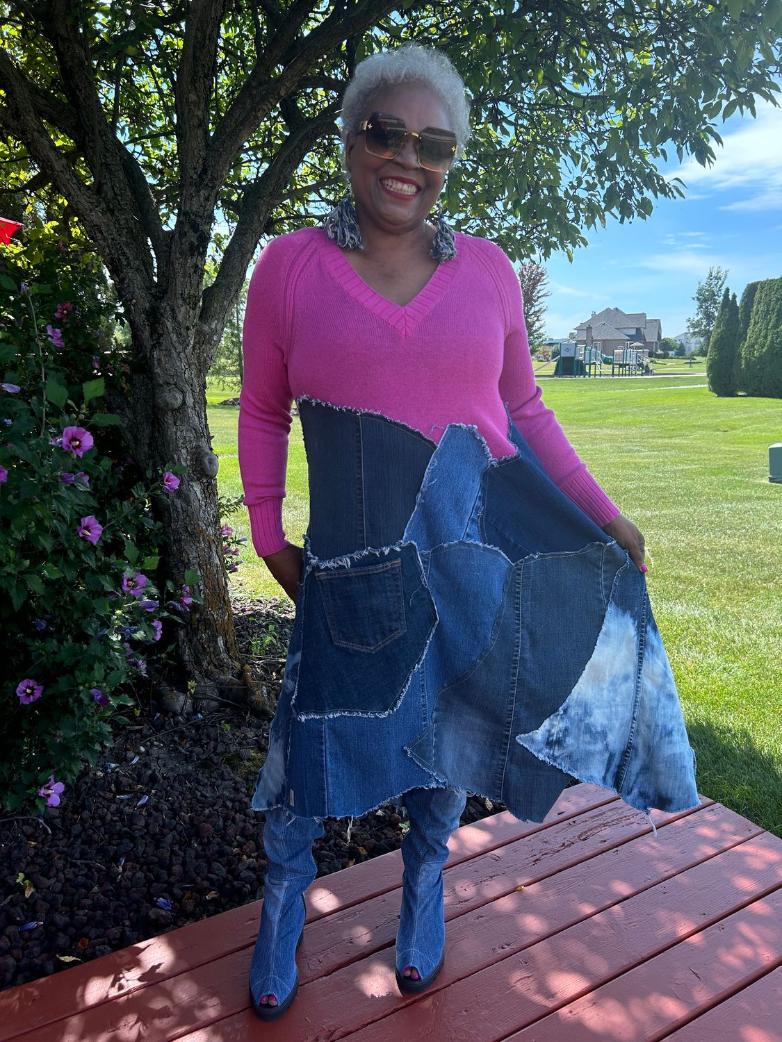 Upcycled Denim Sweater Dress
