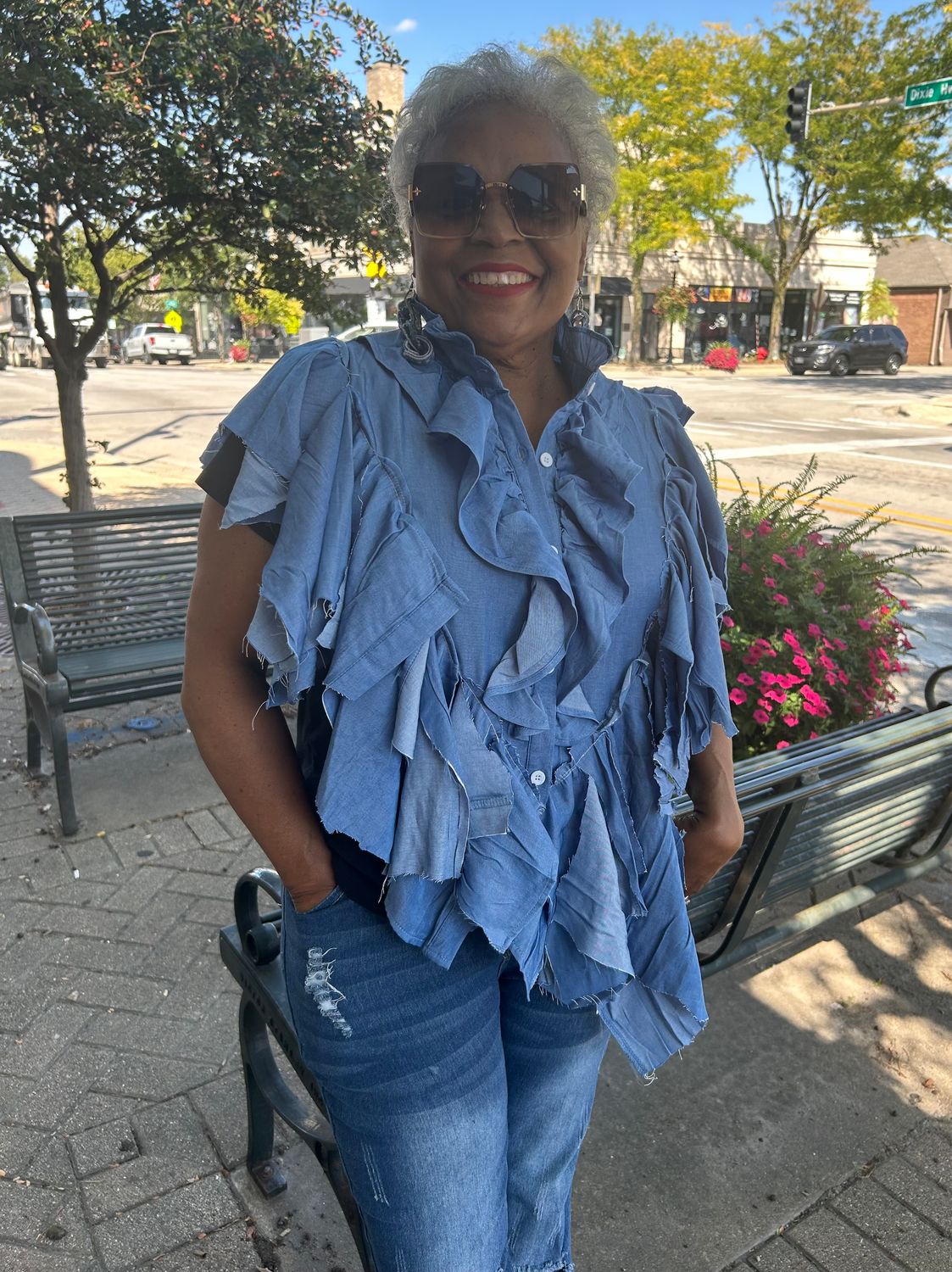 Calipso Denim Ruffle Poncho