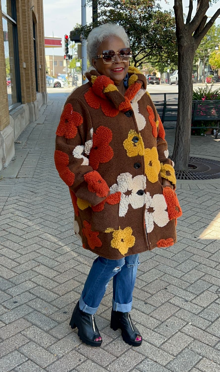 Oversize Front Button Floral Coat