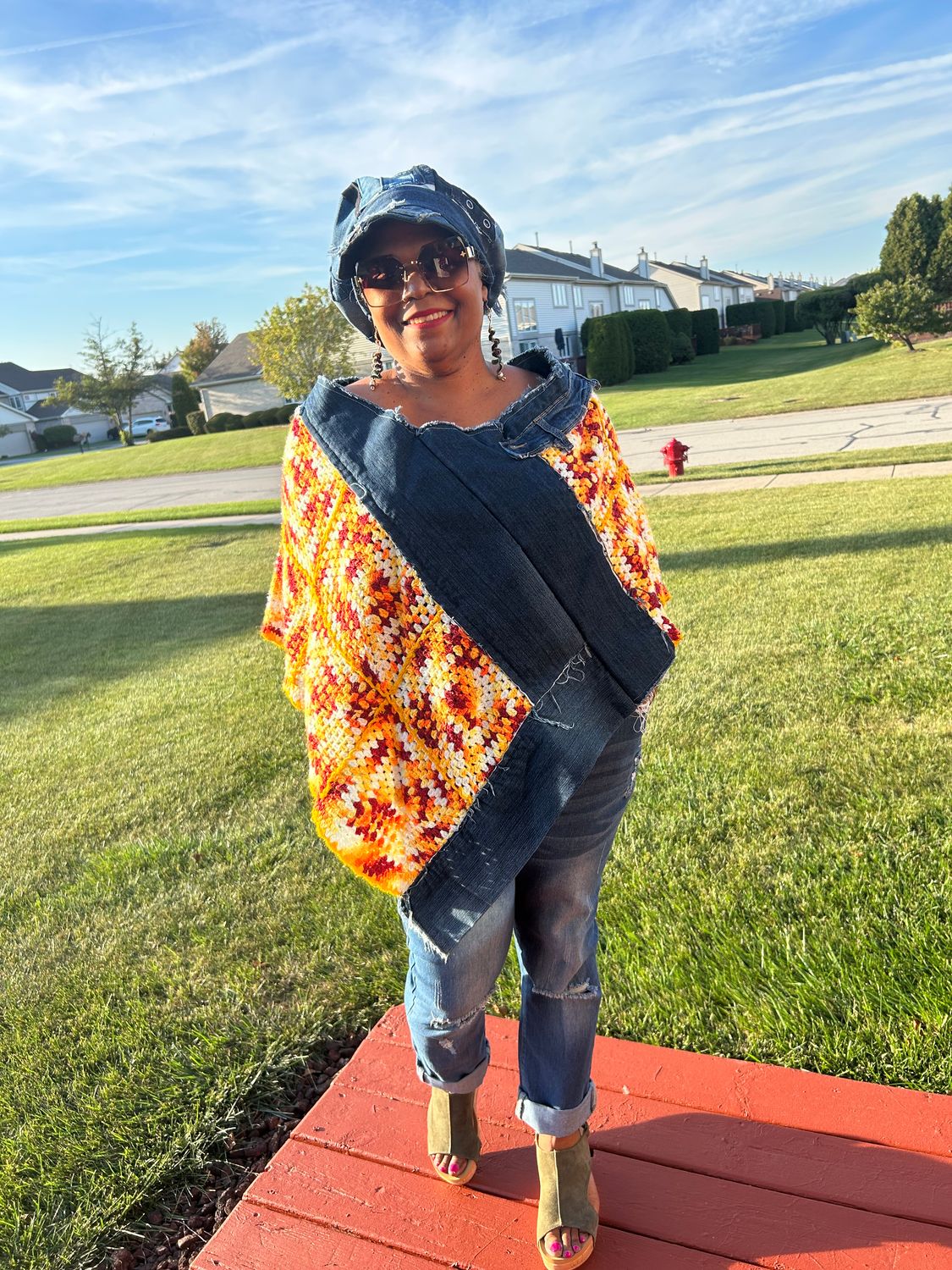 Upcycled Denim &amp; Crochet Poncho