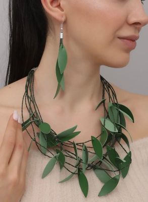 Leather Leaf Jewelry Necklace Set