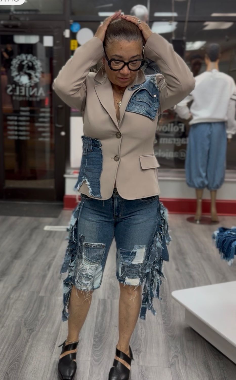 Taupe Blazer w/Denim Accents