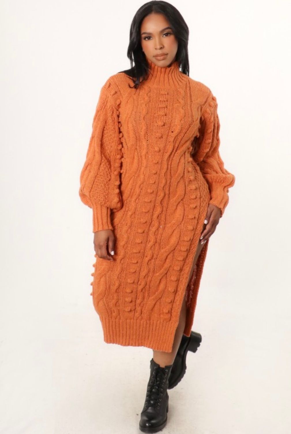 Cable Knit Turtleneck Dress