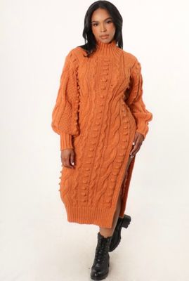 Cable Knit Turtleneck Dress