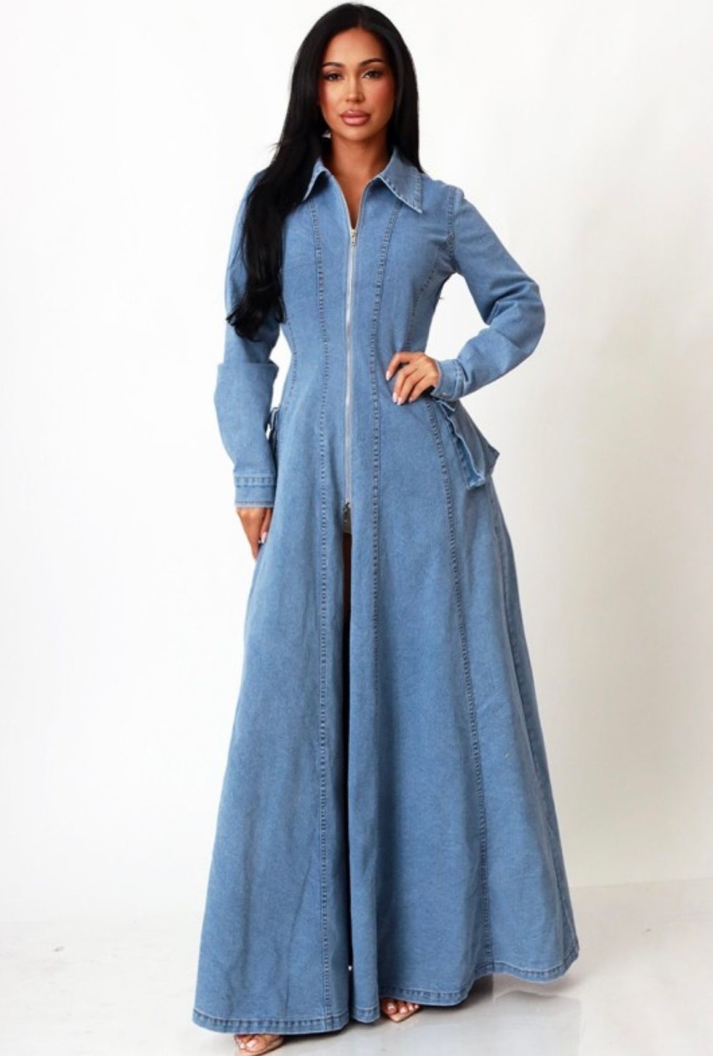 Steel Rose Denim Zip Coat Dress