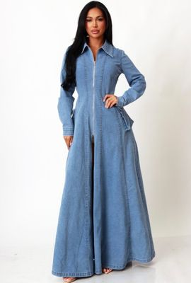 Steel Rose Denim Zip Coat Dress