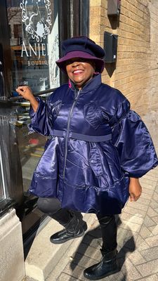 Puffer Sleeve Peplum Jacket - Navy